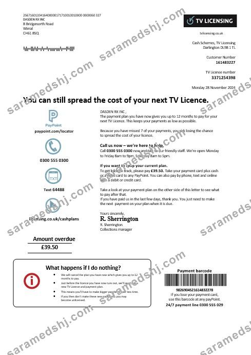 United Kingdom TV Licensing business utility bill template in Word and PDF formats